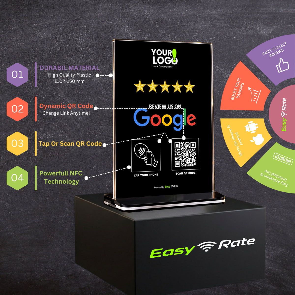 QR and NFC Google Review Pro Pedestal Stand