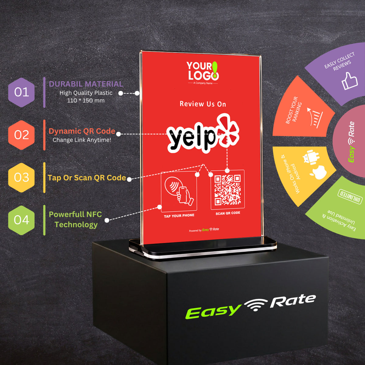 QR and NFC Yelp Review Pro Pedestal Stand