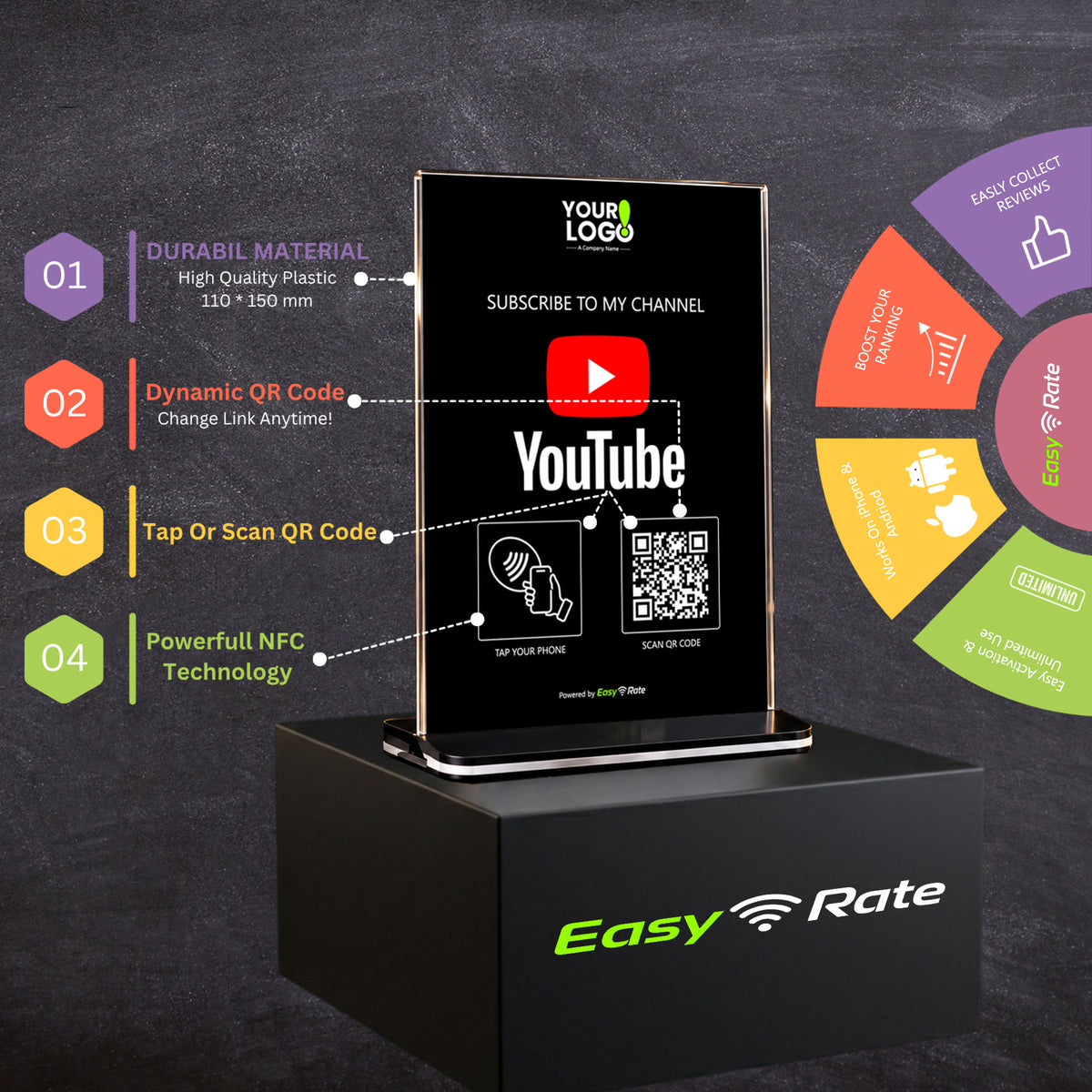 QR and NFC Youtube Subscribe Pro Pedestal Stand