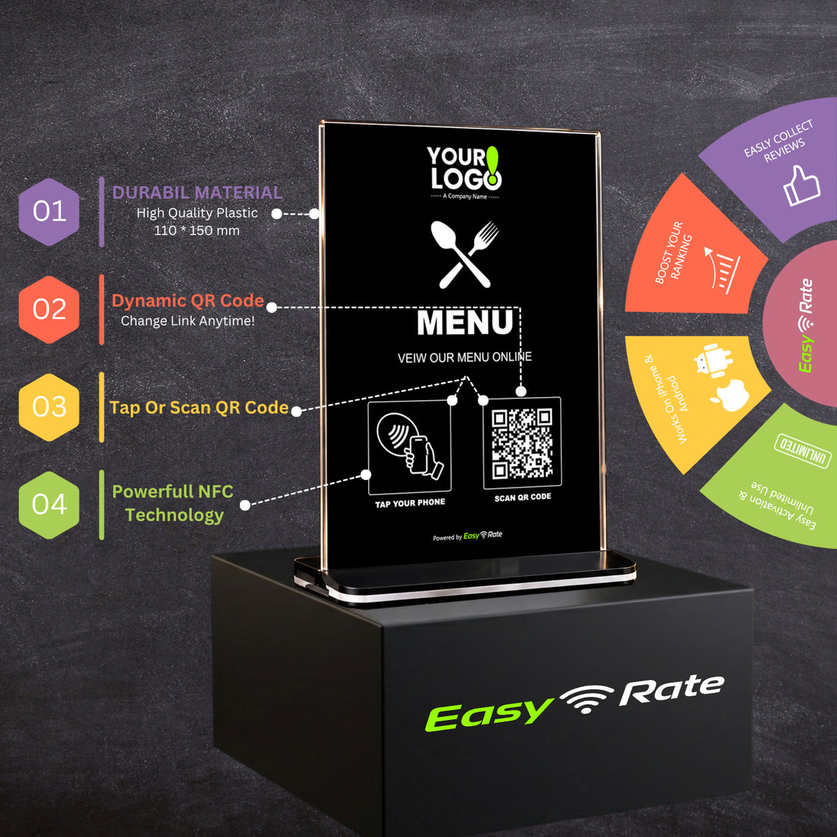 QR and NFC Restaurant Menu Link Pro Pedestal Stand
